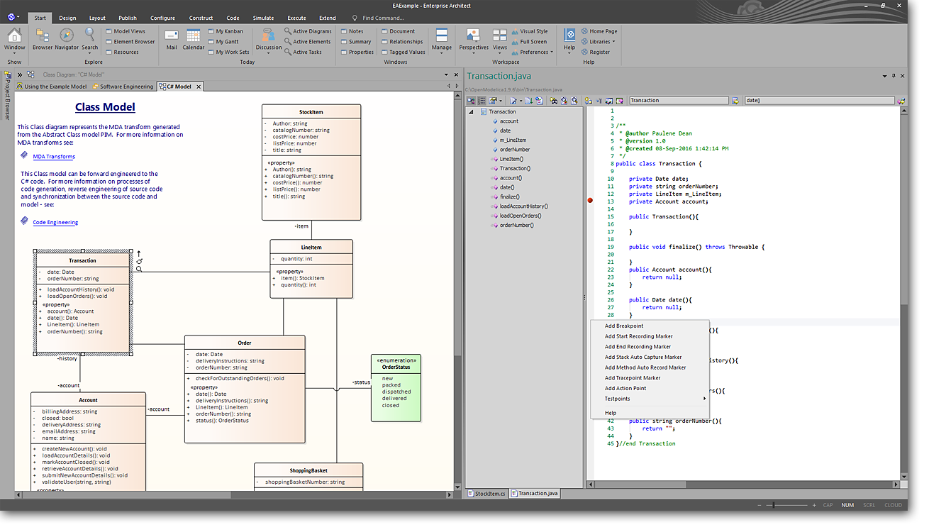 Enterprise Architect: Debugging, Compiling and Visualizing Executing Code